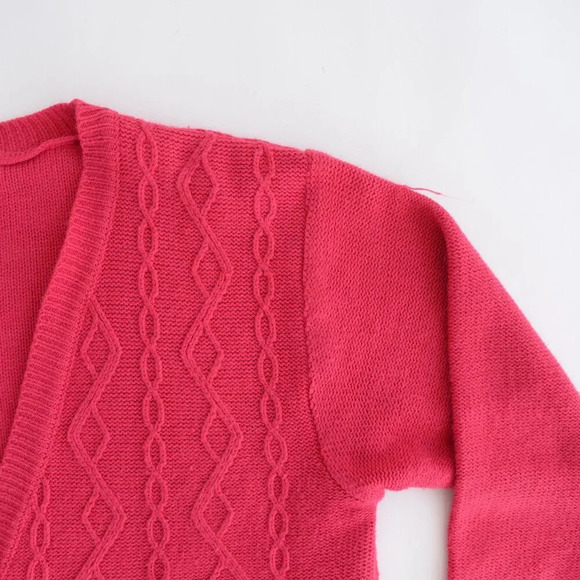 Vintage Tradition  Pink Cable Knit Barbiecore Button Up Cardigan Sweater L - Picture 10 of 12